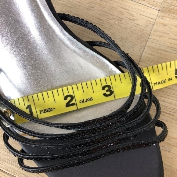 Black Sequined Evening Shoes with Ankle Strap Sz9 - Picture 7 of 8